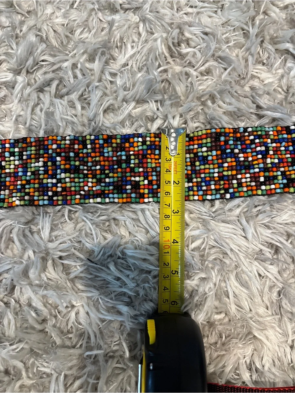 Y2K Vintage Boho Beaded Stretch Belt Multi Color Glass Beads Carved Wood Clasp